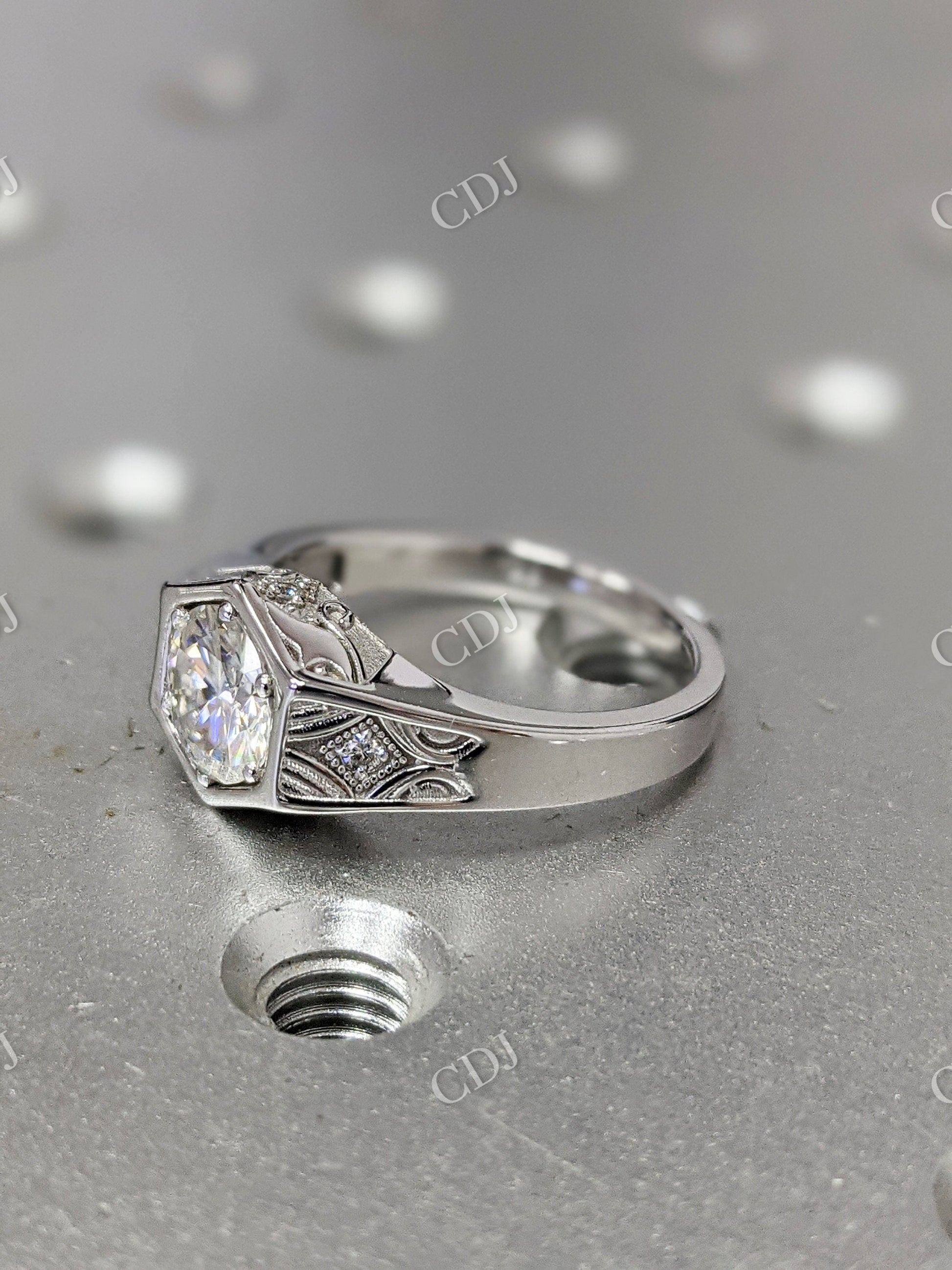 Vintage Hexagon Round Moissanite Ring  customdiamjewel   
