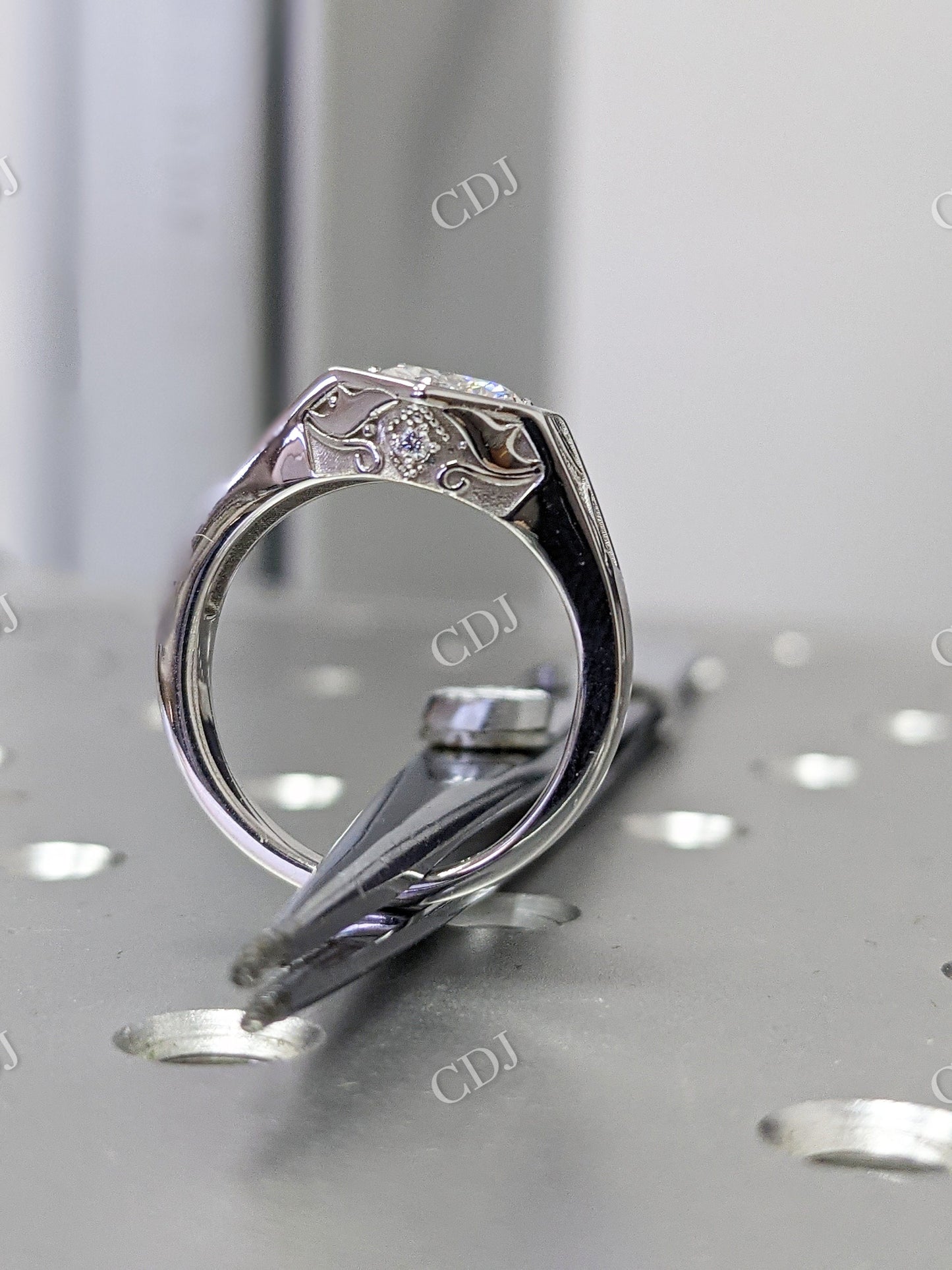 Vintage Hexagon Round Moissanite Ring  customdiamjewel   