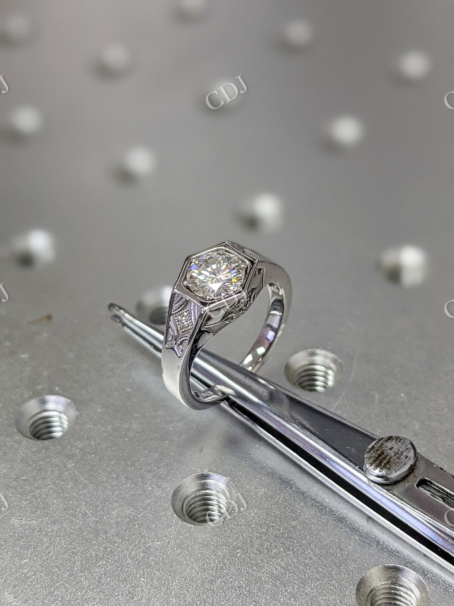 Vintage Hexagon Round Moissanite Ring  customdiamjewel   
