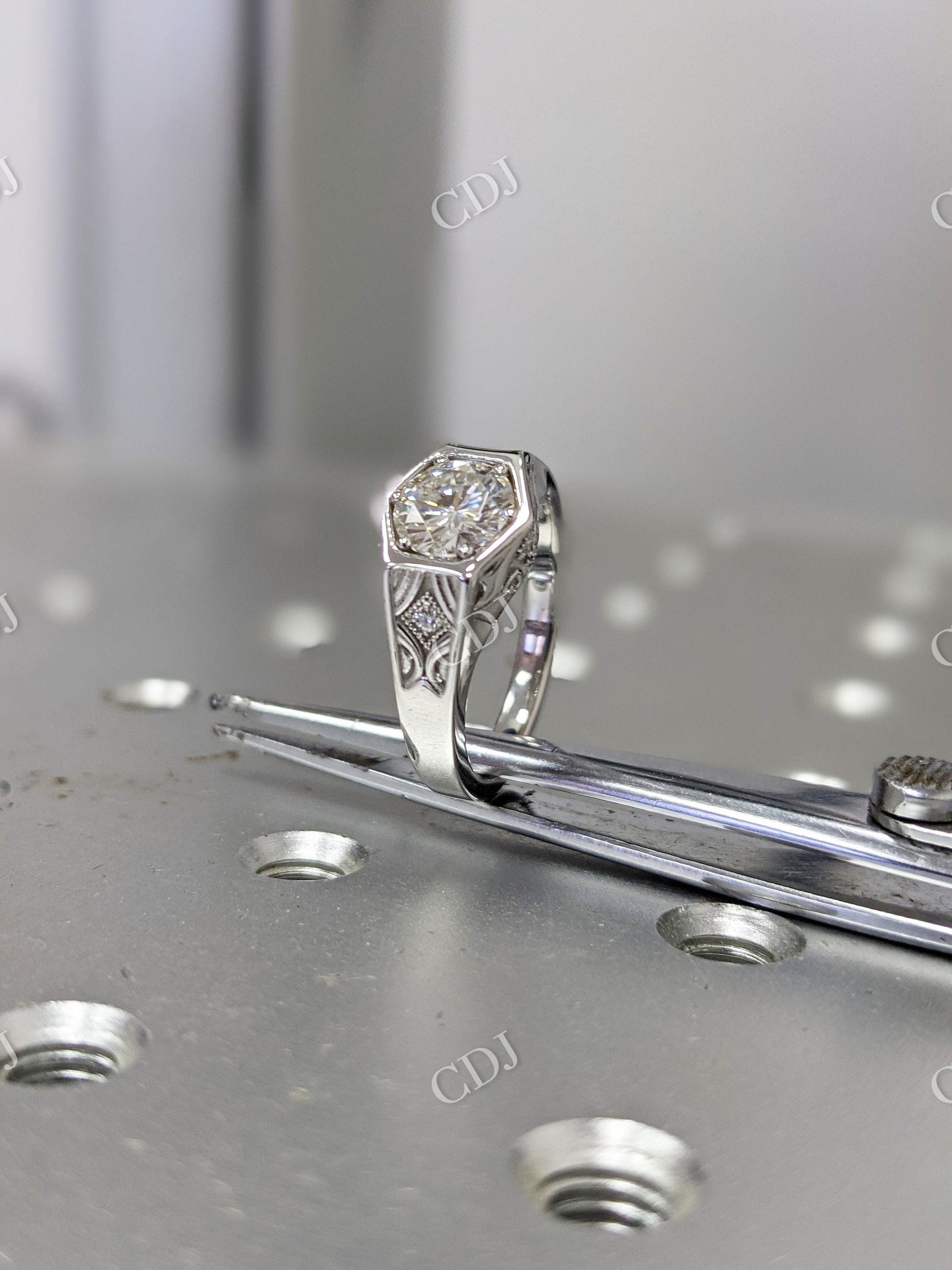Vintage Hexagon Round Moissanite Ring  customdiamjewel   