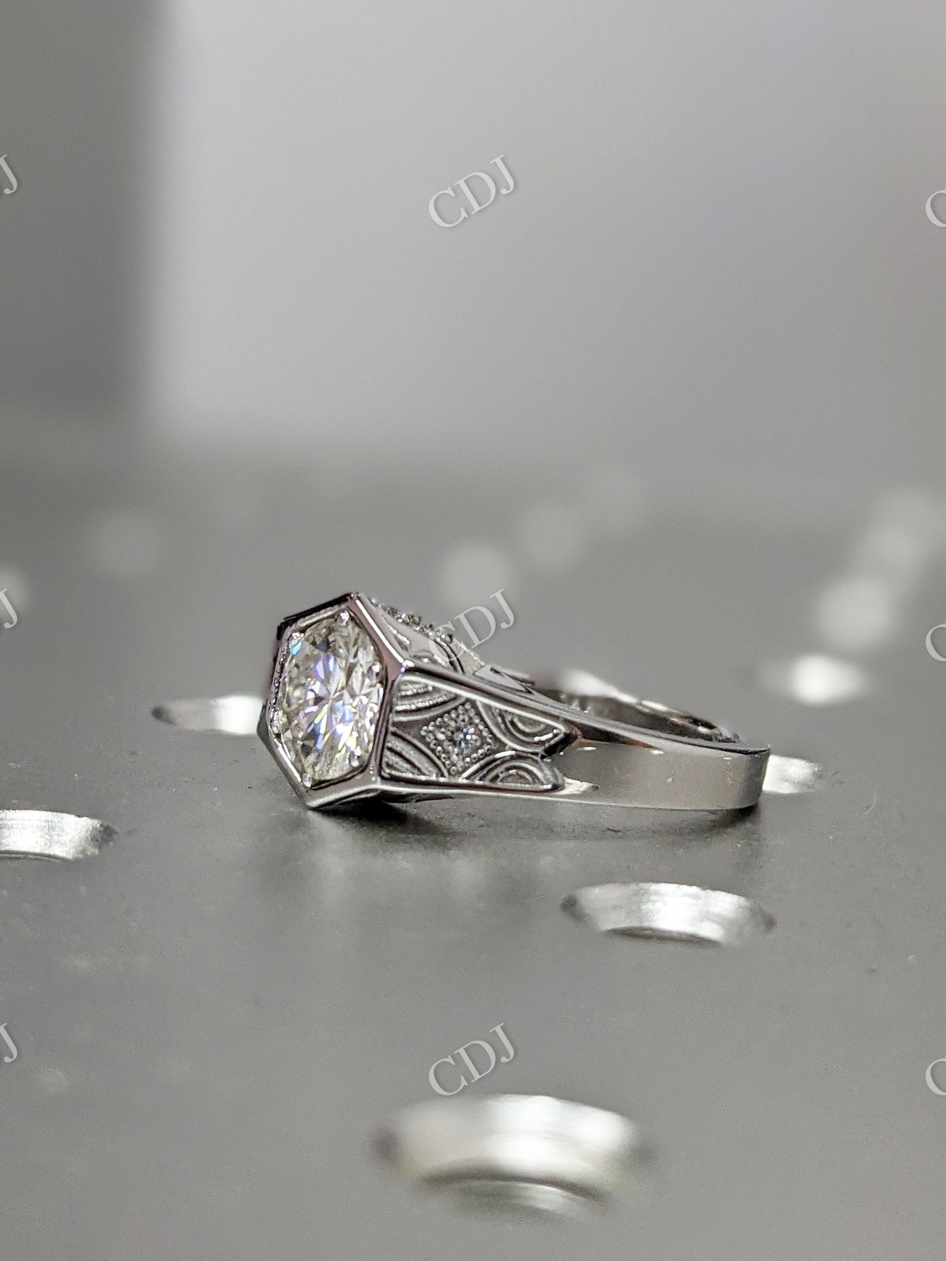 Vintage Hexagon Round Moissanite Ring  customdiamjewel   