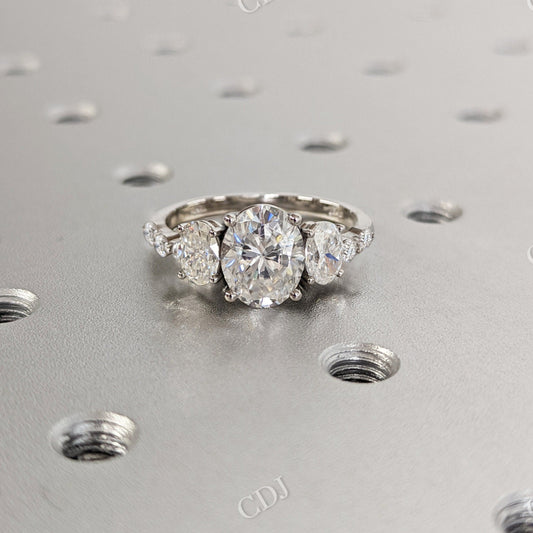 Three Stone Oval Cut Moissanite Wedding Anniversary Ring  customdiamjewel 10 KT White Gold VVS-EF