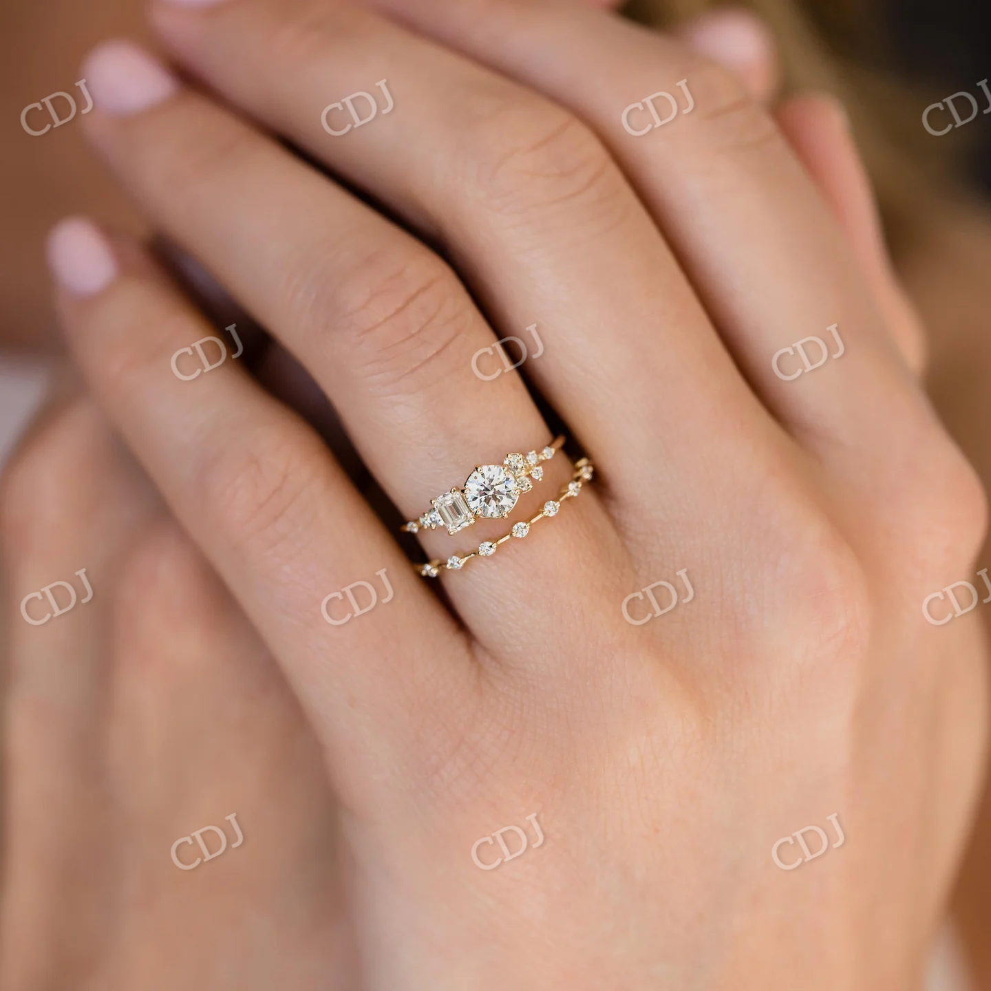 Multi Stone Moissanite Engagement Ring  customdiamjewel   