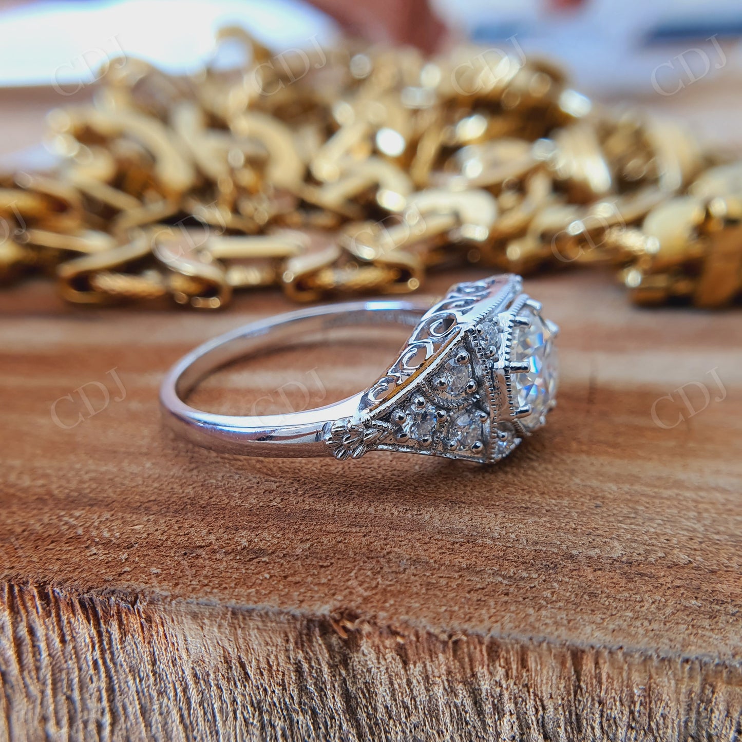 2.06CT Old European Octagon Cut Moissanite Wedding Ring