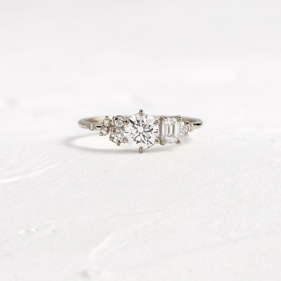 Multi Stone Moissanite Engagement Ring  customdiamjewel 10KT White Gold VVS-EF