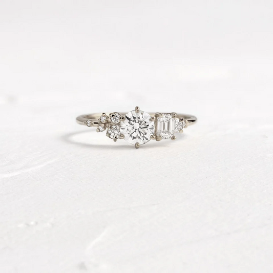 Multi Stone Moissanite Engagement Ring  customdiamjewel 10KT White Gold VVS-EF