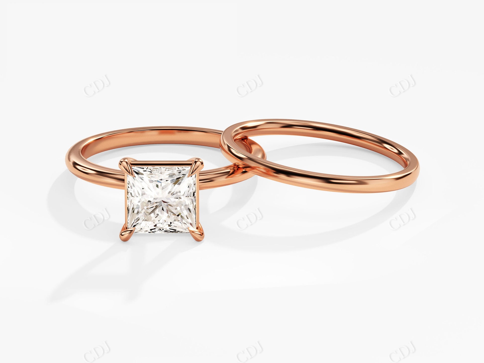 1.5 CT Princess Cut Moissanite Minimalist Engagement Ring Set  customdiamjewel 10KT Rose Gold VVS-EF