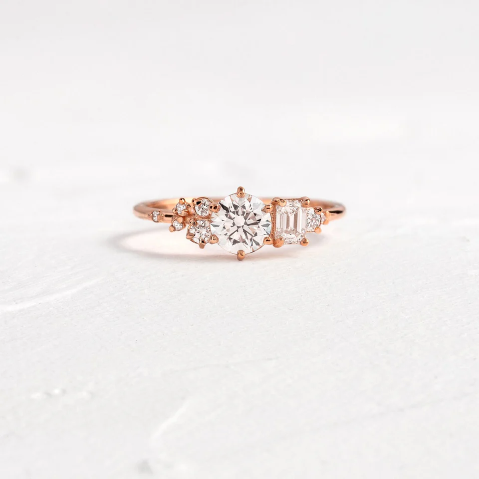 Multi Stone Moissanite Engagement Ring  customdiamjewel 10KT Rose Gold VVS-EF