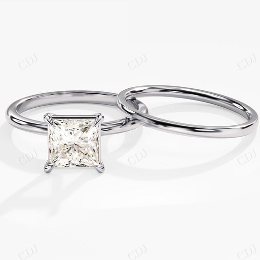 1.5 CT Princess Cut Moissanite Minimalist Engagement Ring Set  customdiamjewel 10KT White Gold VVS-EF