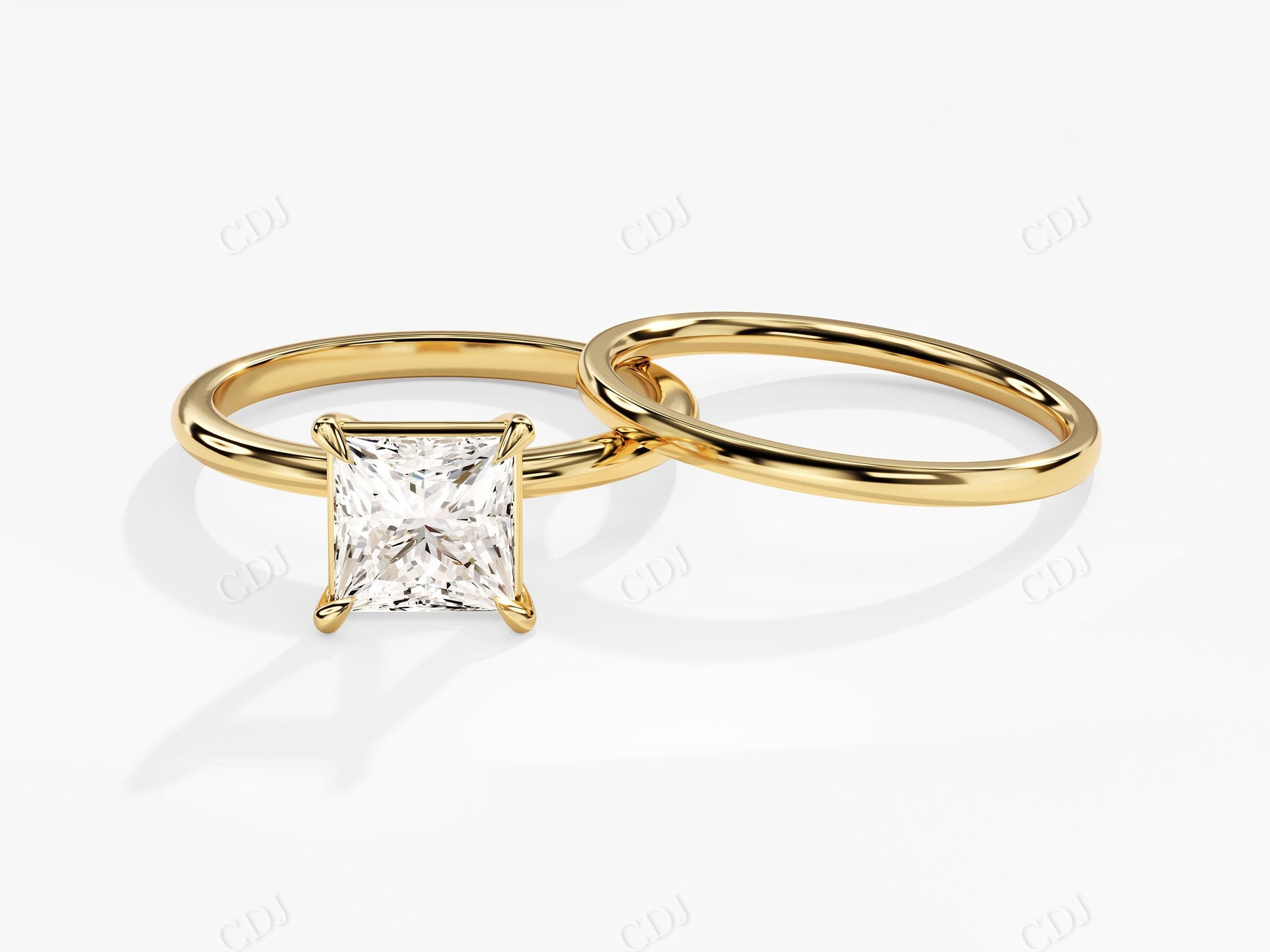 1.5 CT Princess Cut Moissanite Minimalist Engagement Ring Set  customdiamjewel 10KT Yellow Gold VVS-EF
