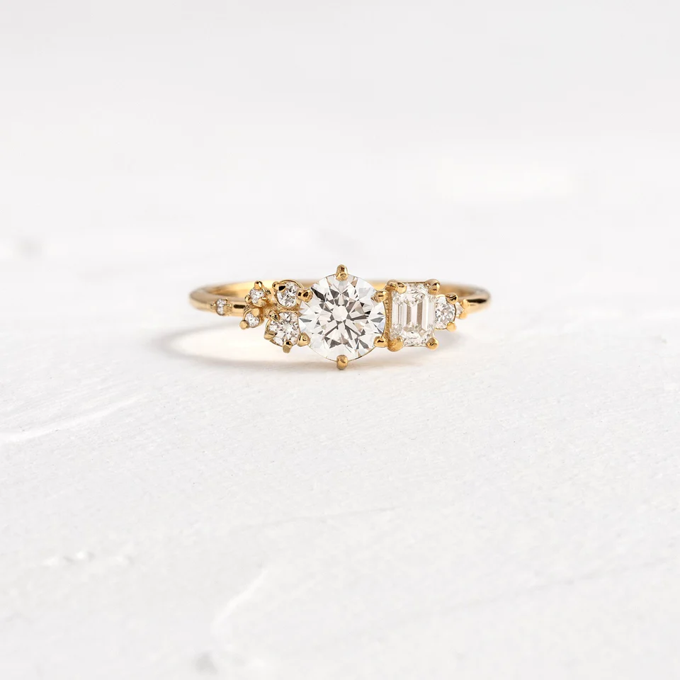 Multi Stone Moissanite Engagement Ring  customdiamjewel 10KT Yellow Gold VVS-EF
