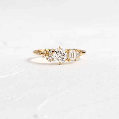 Multi Stone Moissanite Engagement Ring  customdiamjewel 10KT Yellow Gold VVS-EF