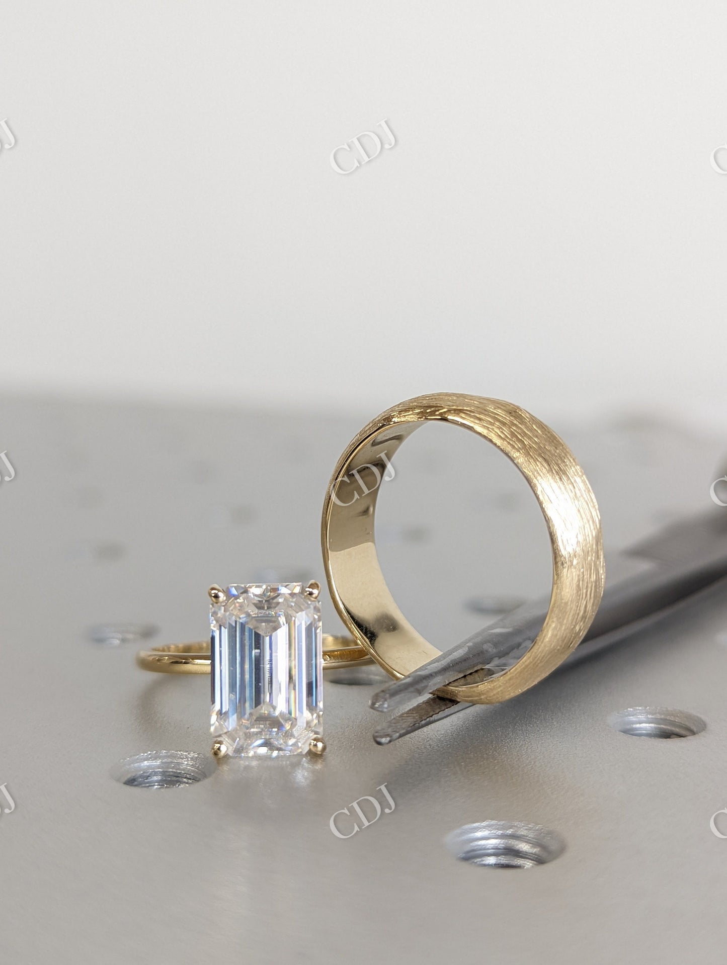 Unique Emerald Cut Moissanite Wedding Bridal Set  customdiamjewel   