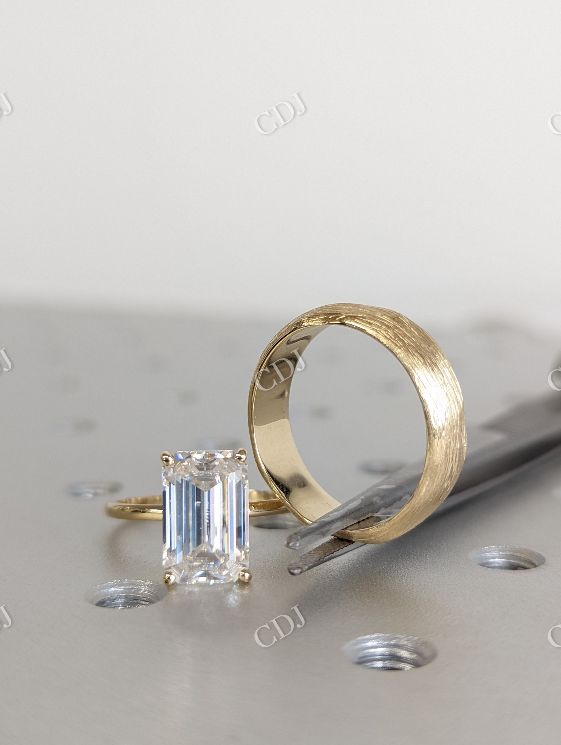 Unique Emerald Cut Moissanite Wedding Bridal Set  customdiamjewel   