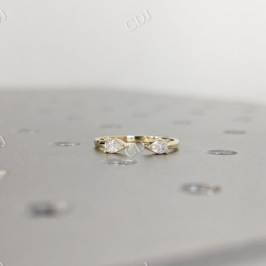 Pear Moissanite Two Stone Open Cuff Ring  customdiamjewel 10 KT Yellow Gold VVS-EF