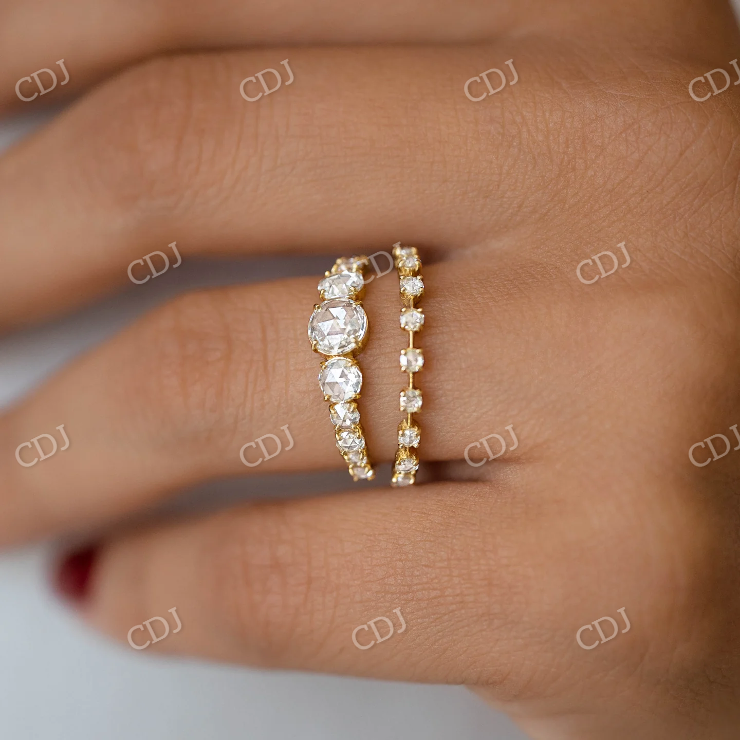 Round Rose Cut Moissanite Waterway Ring  customdiamjewel   