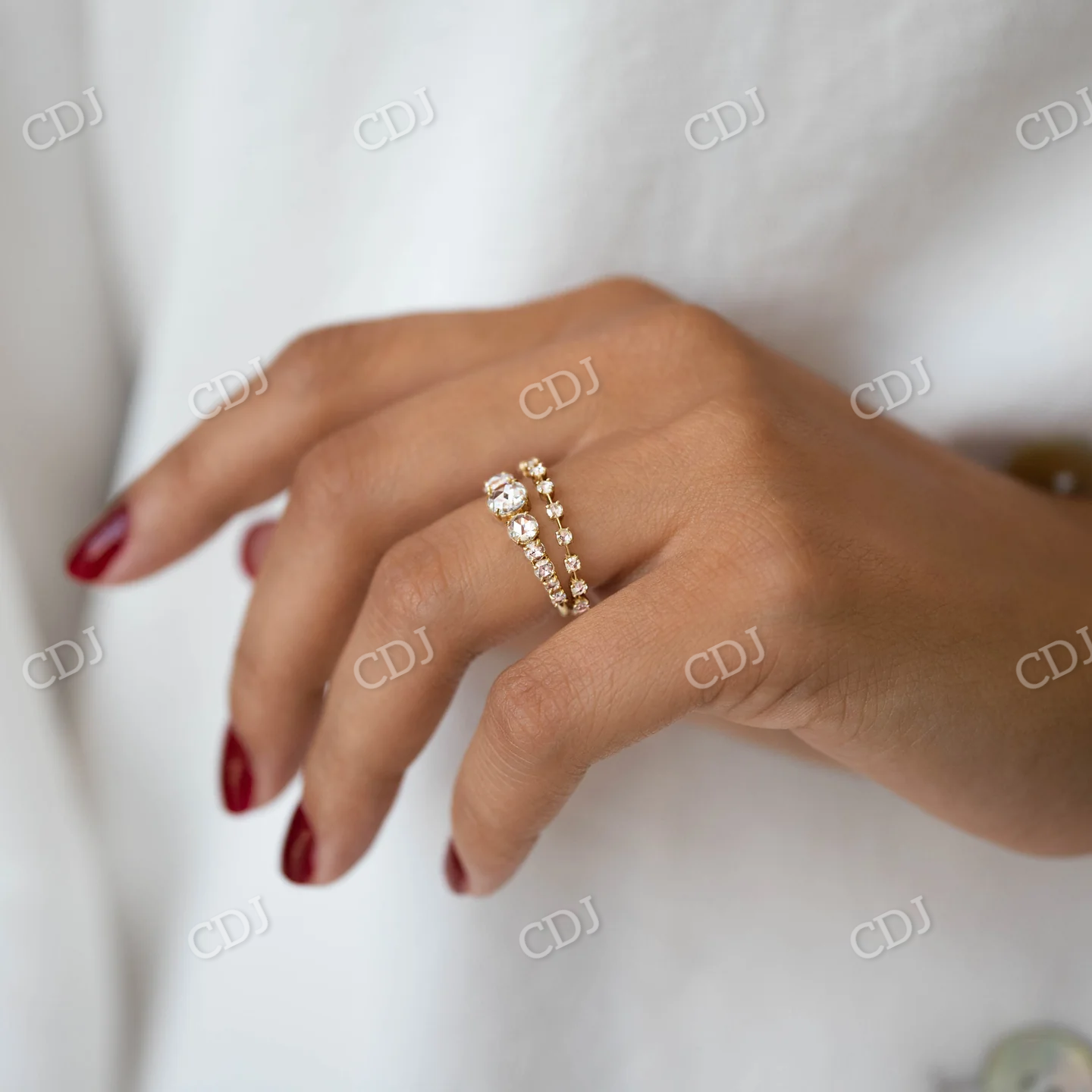 Round Rose Cut Moissanite Waterway Ring  customdiamjewel   