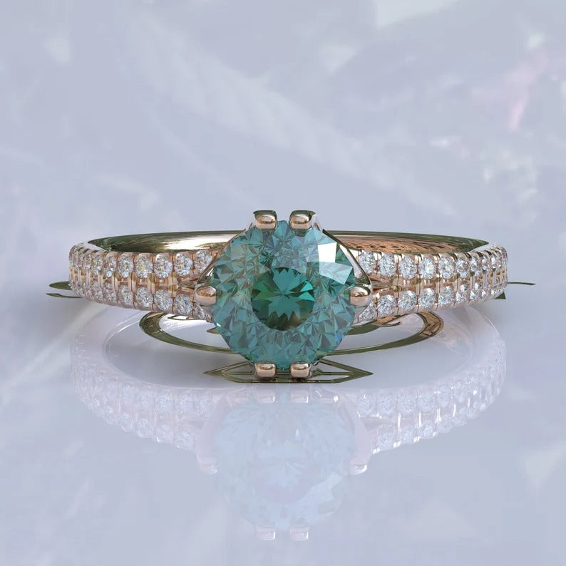 Portuguese Cut Cyan Blue Moissanite Ring  customdiamjewel   
