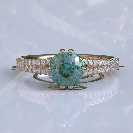 Portuguese Cut Cyan Blue Moissanite Ring  customdiamjewel   
