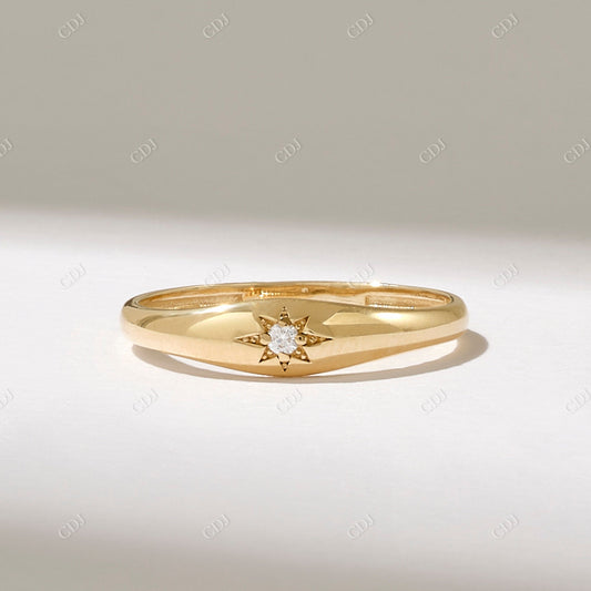 0.02CT Round Lab Grown Diamond Iconic Star Signet Ring  customdiamjewel 10KT Yellow Gold VVS-EF