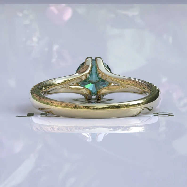 Portuguese Cut Cyan Blue Moissanite Ring  customdiamjewel   