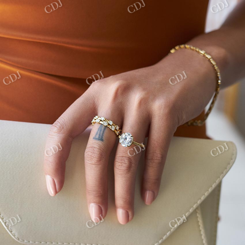 2 Carat Half Bezel Set Lab Grown Diamond Solitaire Engagement Ring  customdiamjewel   