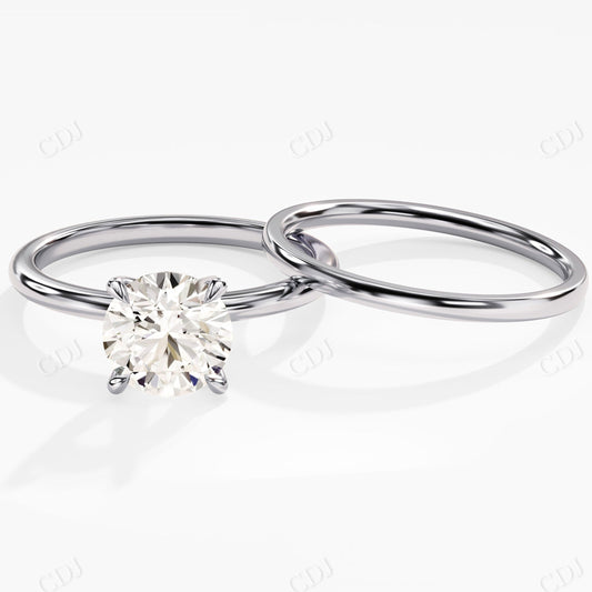 Simple Round Cut Solitaire Moissanite Engagement Ring Set  customdiamjewel 10KT White Gold VVS-EF