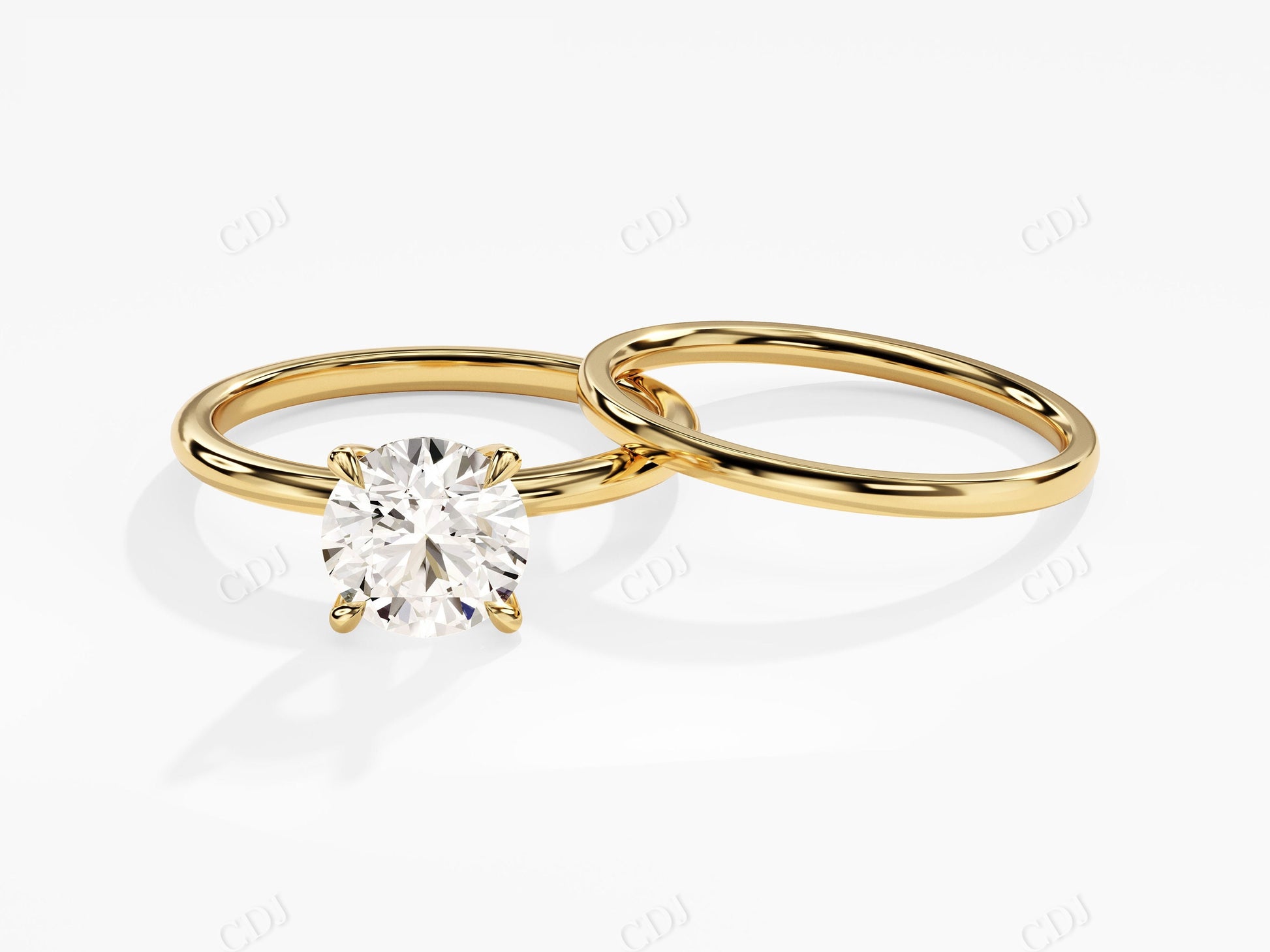 Simple Round Cut Solitaire Moissanite Engagement Ring Set  customdiamjewel 10KT Yellow Gold VVS-EF