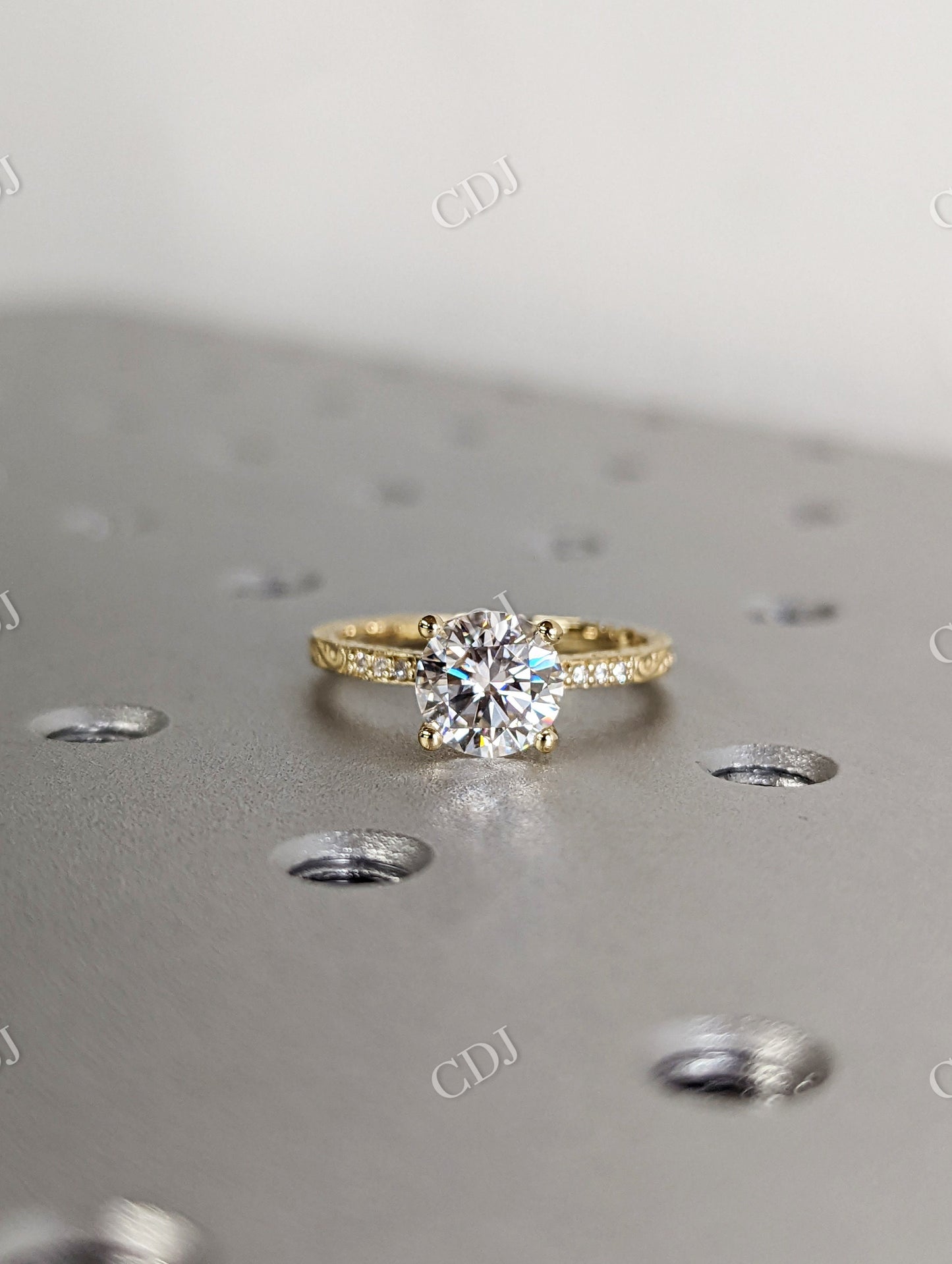 Vintage Round White Gold Micro Pave Engraved Moissanite Engagement Ring  customdiamjewel   