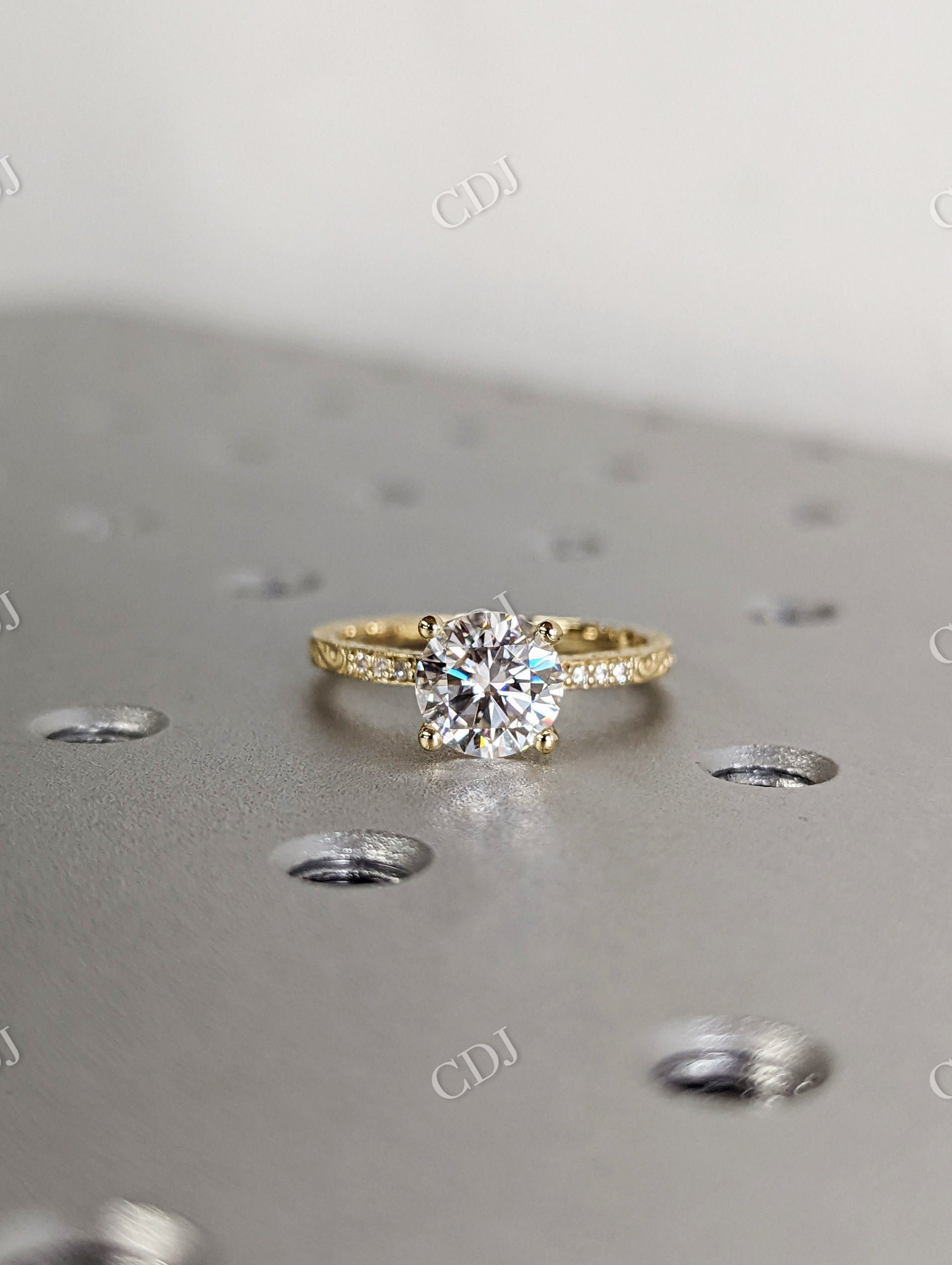 Vintage Round White Gold Micro Pave Engraved Moissanite Engagement Ring  customdiamjewel   