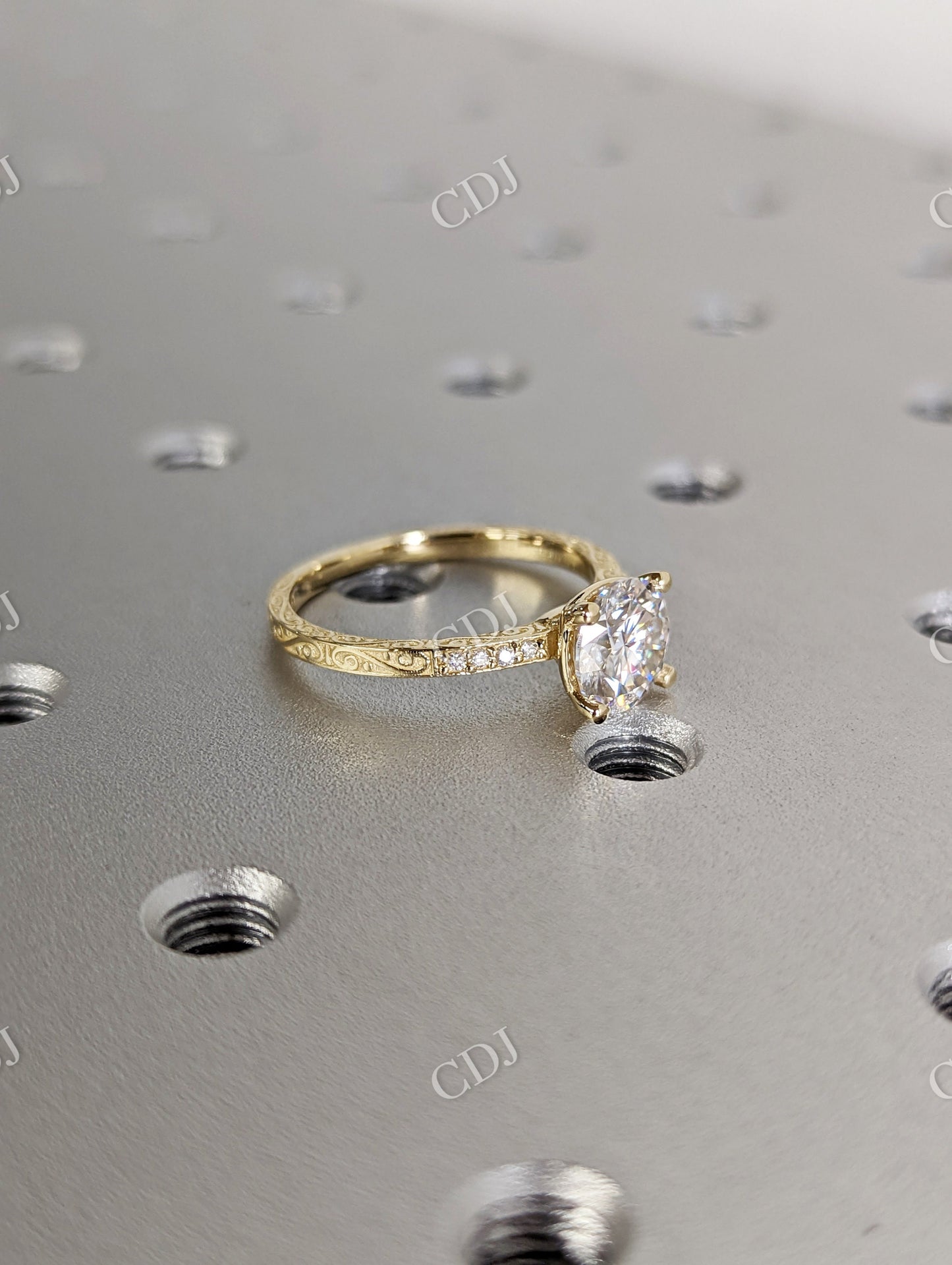 Vintage Round White Gold Micro Pave Engraved Moissanite Engagement Ring  customdiamjewel   