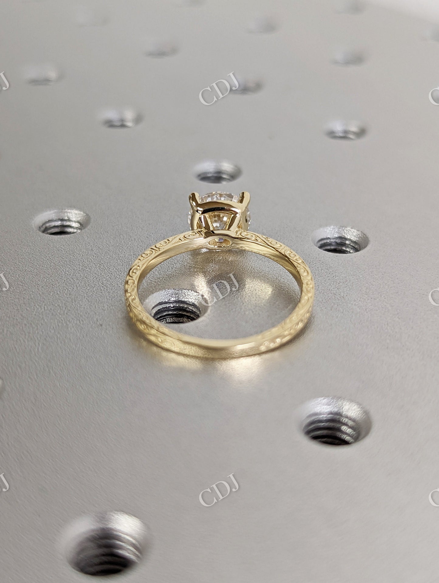Vintage Round White Gold Micro Pave Engraved Moissanite Engagement Ring  customdiamjewel   