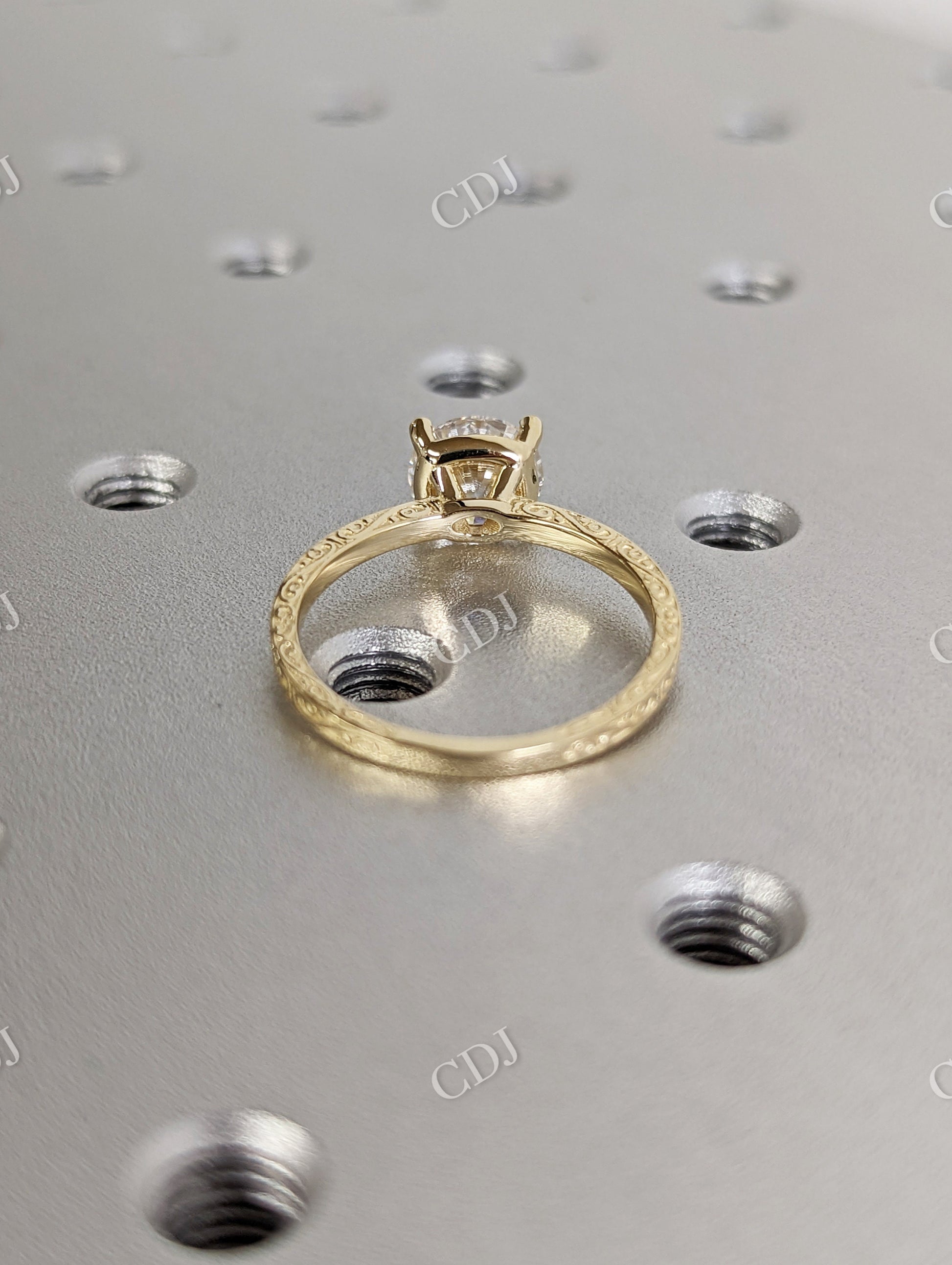 Vintage Round White Gold Micro Pave Engraved Moissanite Engagement Ring  customdiamjewel   