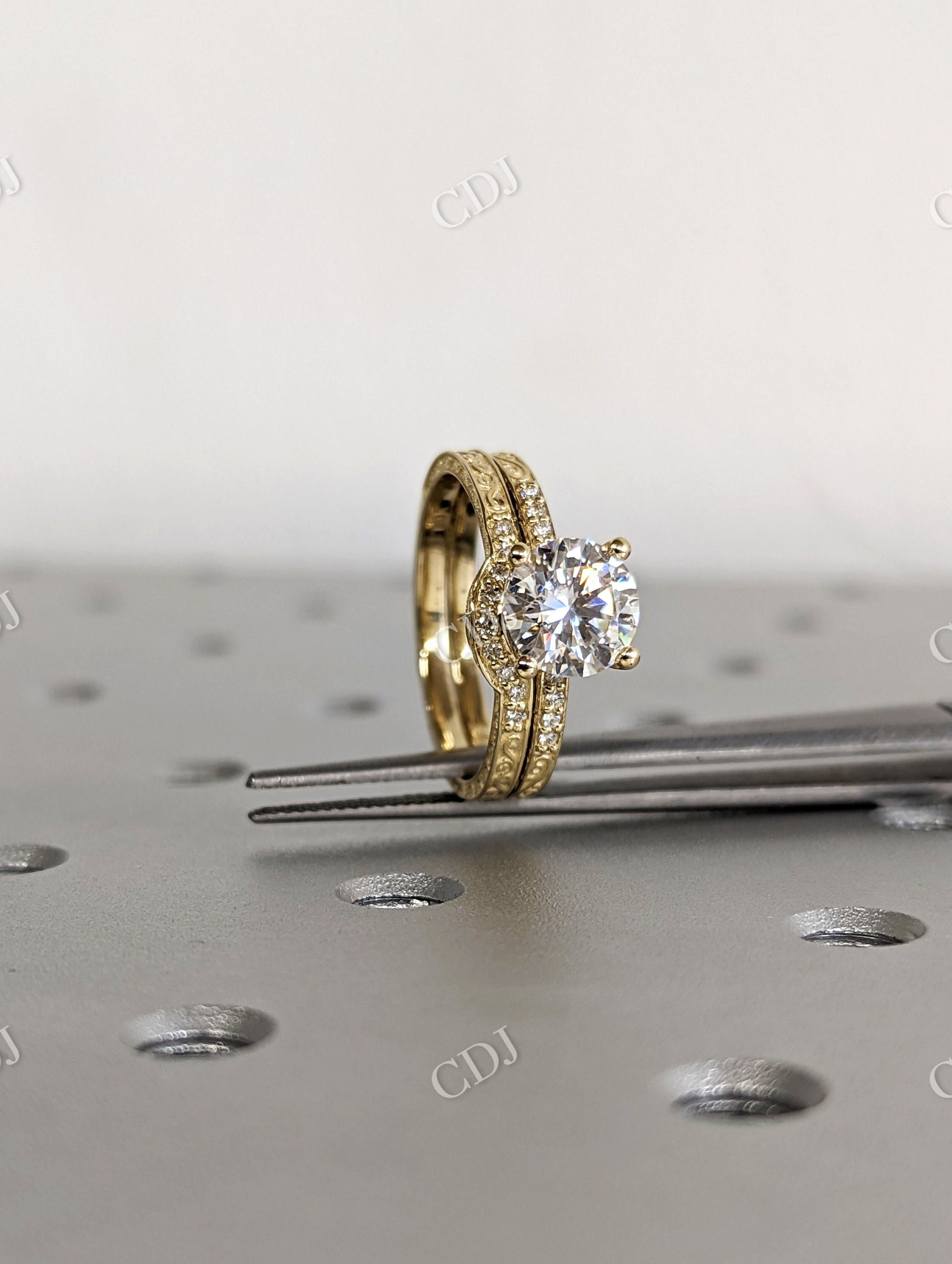 Vintage Round White Gold Micro Pave Engraved Moissanite Engagement Ring  customdiamjewel   