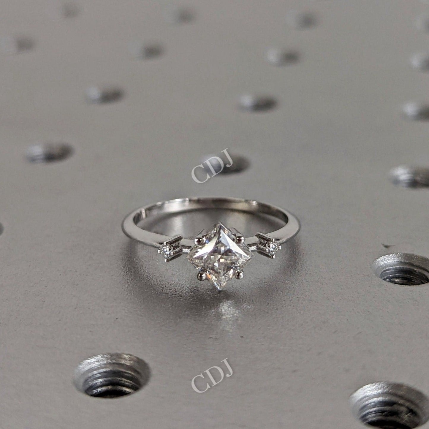 Unique Princess Cut Moissanite Cluster Engagement Ring  customdiamjewel 10 KT White Gold VVS-EF