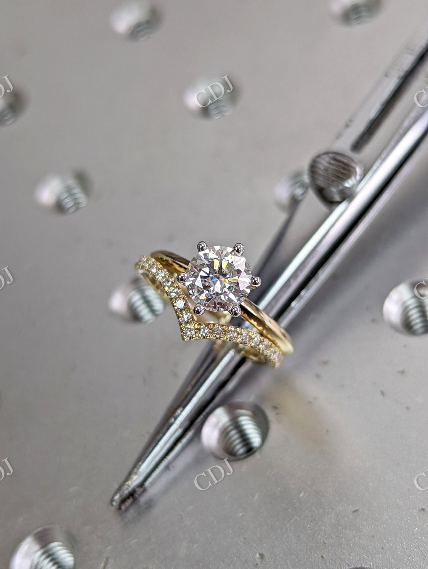 White Gold Classic Moissanite Engagement Ring Set with Delicate Band  customdiamjewel   