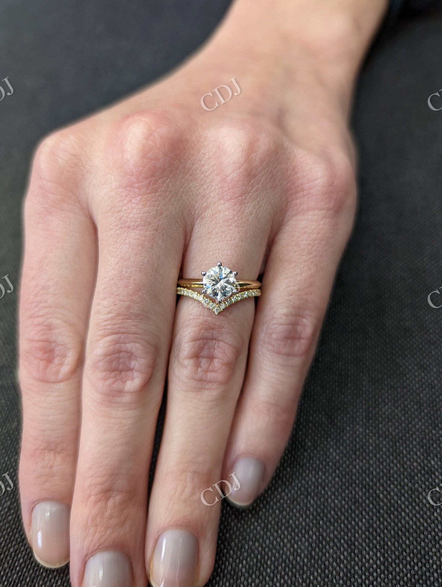 White Gold Classic Moissanite Engagement Ring Set with Delicate Band  customdiamjewel   