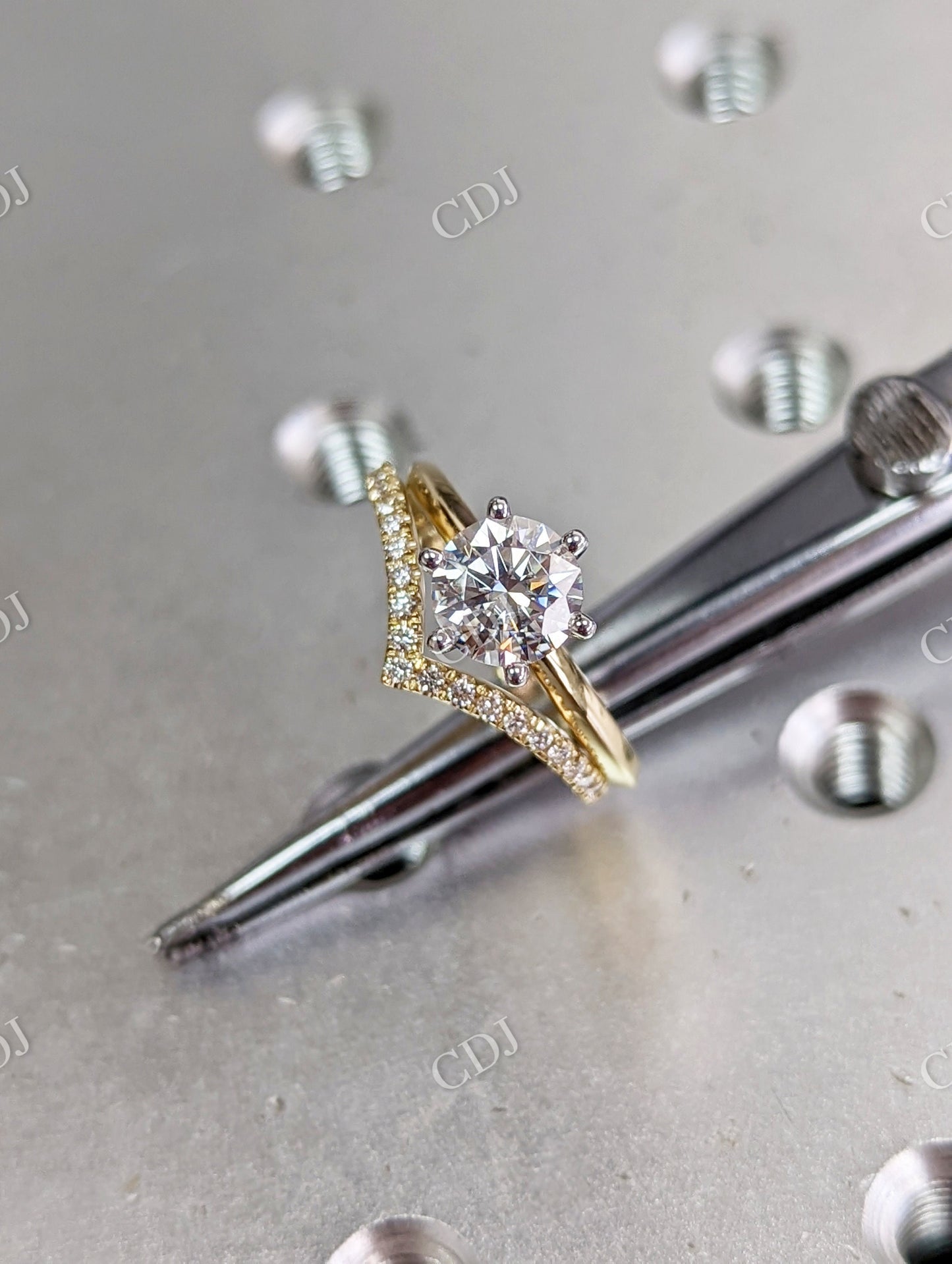 White Gold Classic Moissanite Engagement Ring Set with Delicate Band  customdiamjewel   