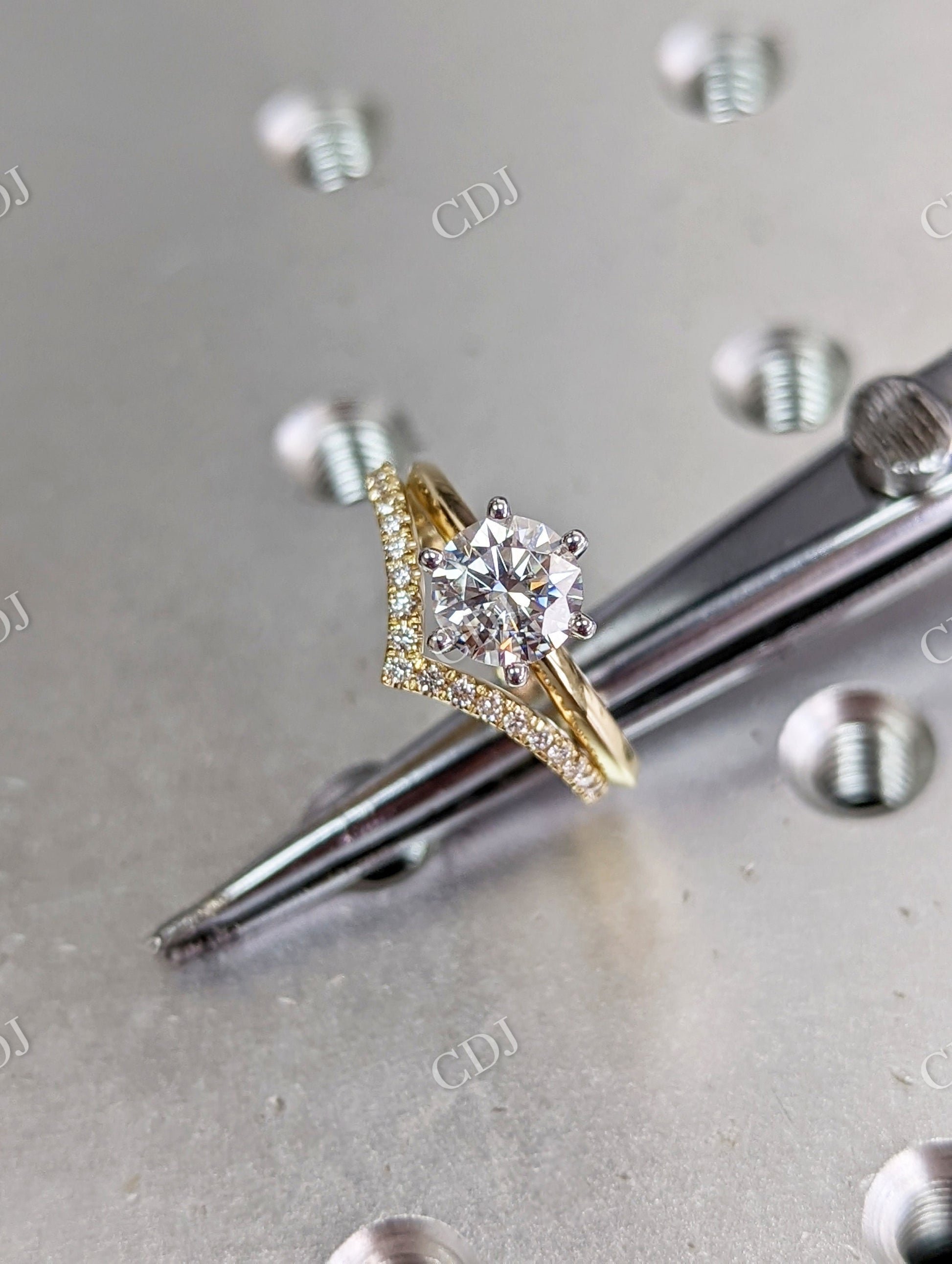 White Gold Classic Moissanite Engagement Ring Set with Delicate Band  customdiamjewel   