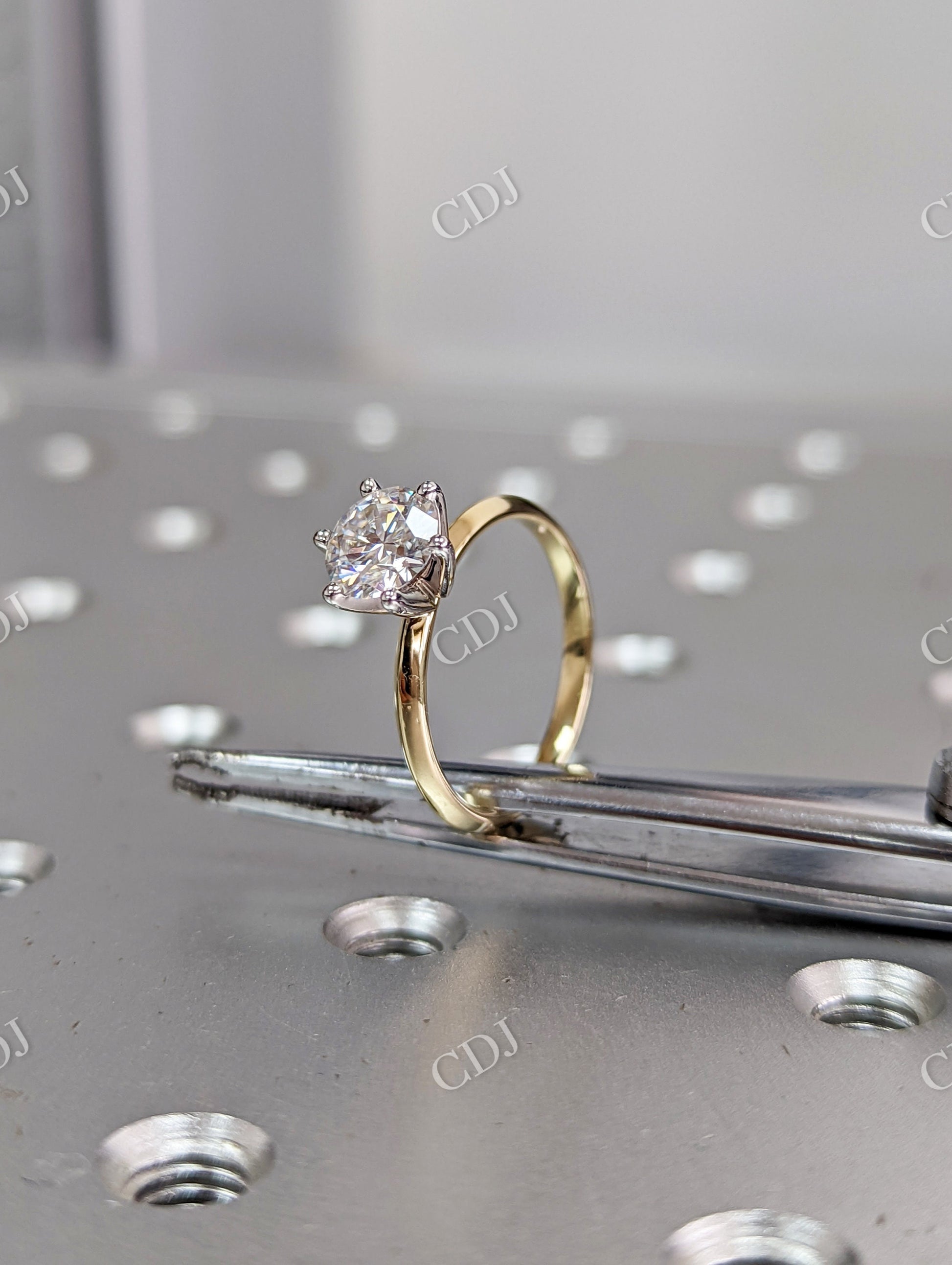 White Gold Classic Moissanite Engagement Ring Set with Delicate Band  customdiamjewel   