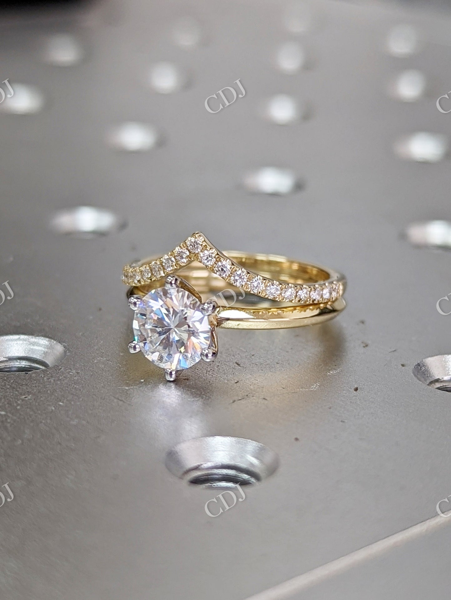 White Gold Classic Moissanite Engagement Ring Set with Delicate Band  customdiamjewel   