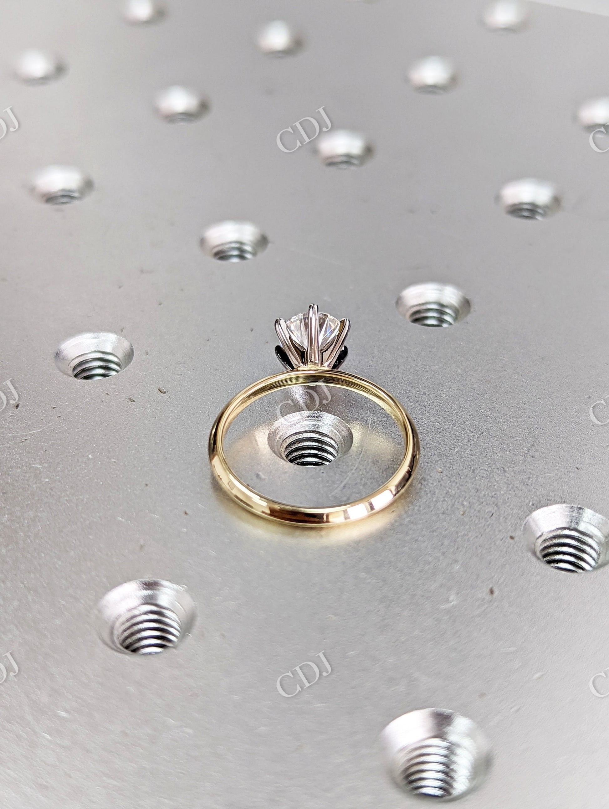 White Gold Classic Moissanite Engagement Ring Set with Delicate Band  customdiamjewel   