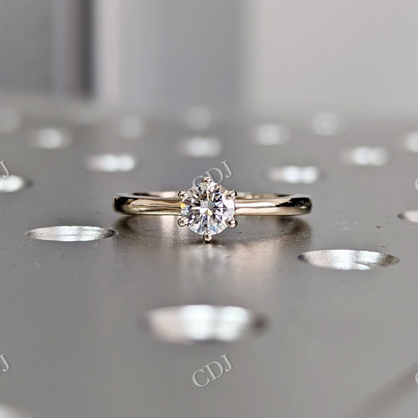 Brilliant Round Moissanite Solitaire Engagement Ring  customdiamjewel 10 KT Yellow Gold VVS-EF