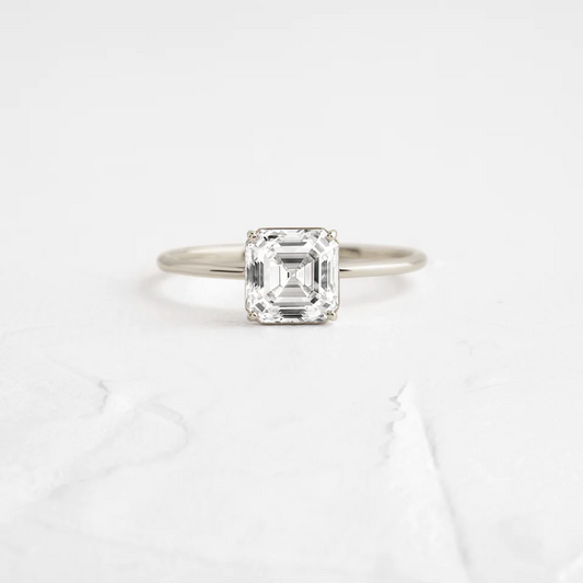 Asscher Cut Moissanite Simple Engagement Ring  customdiamjewel 10KT White Gold VVS-EF