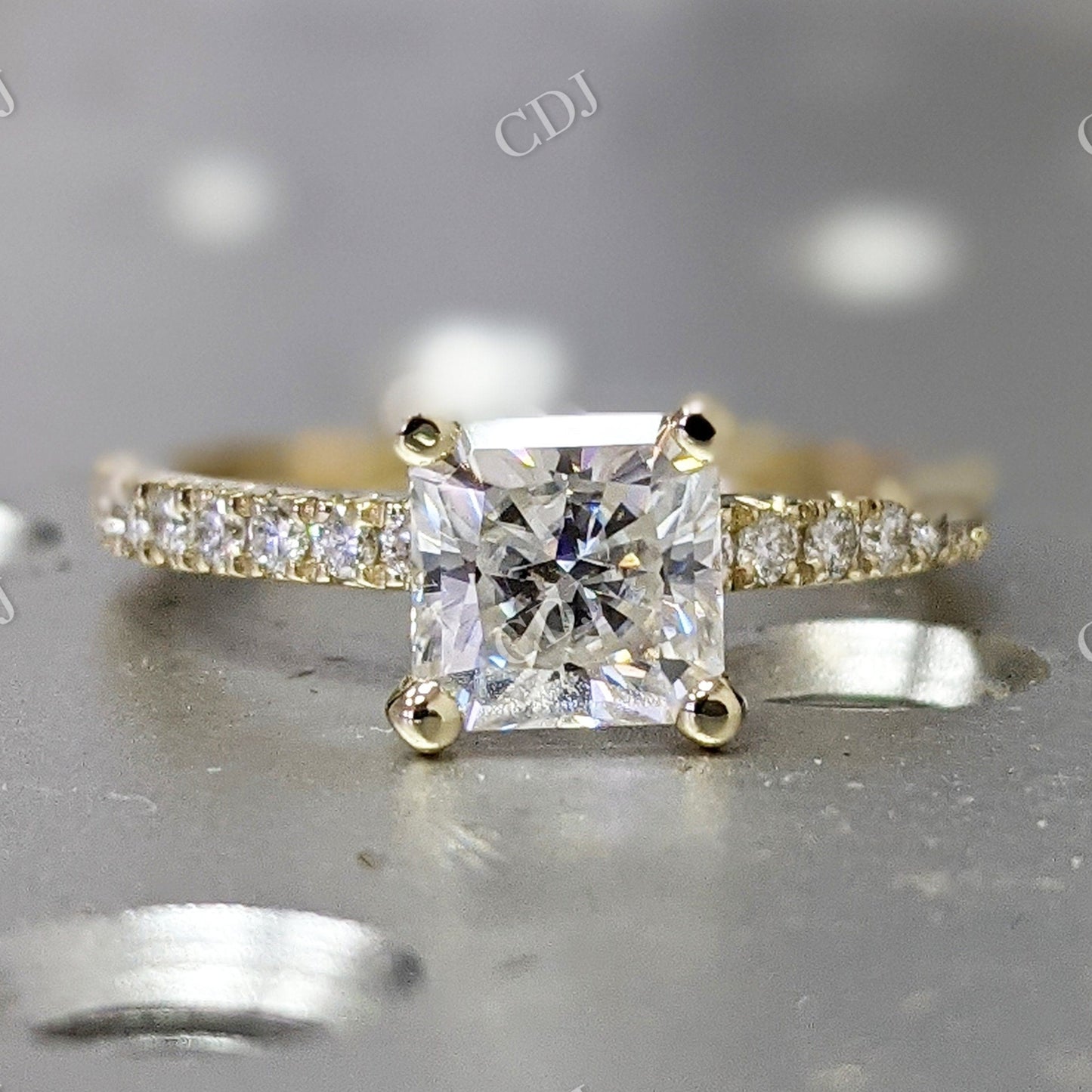 Square Radiant Cut Moissanite Engagement Ring  customdiamjewel 10 KT Yellow Gold VVS-EF