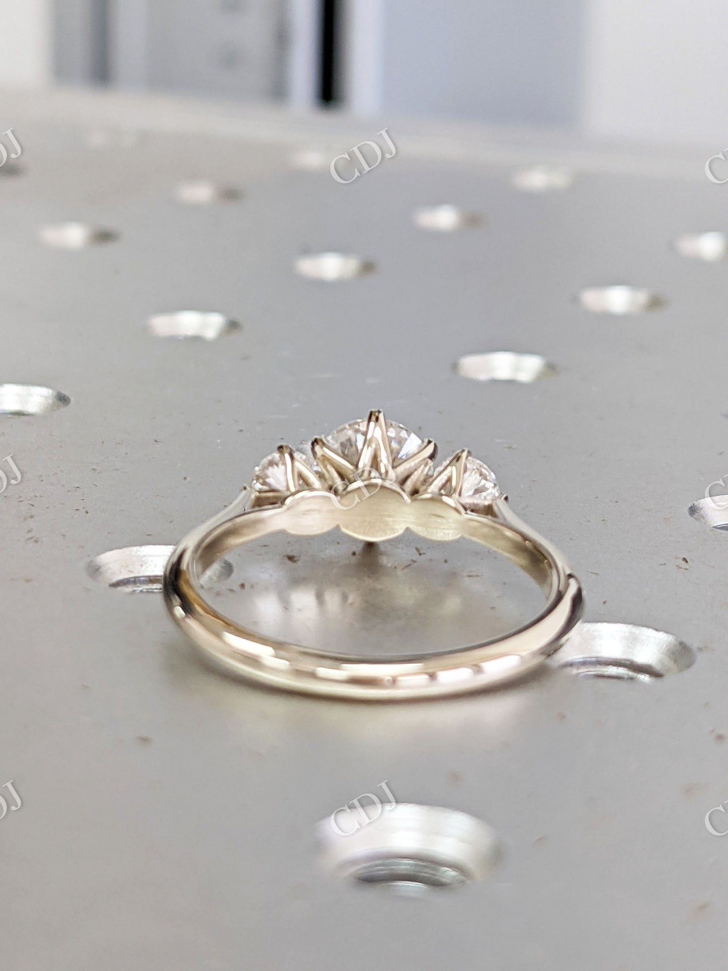 White Gold Three Stone Moissanite Engagement Ring  customdiamjewel   
