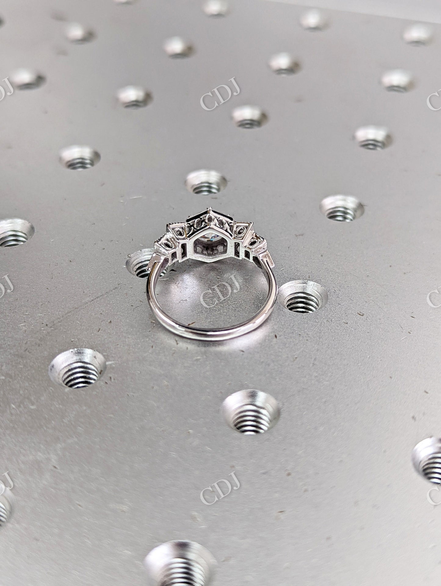Vintage Art Deco White Gold Moissanite Wedding Ring  customdiamjewel   