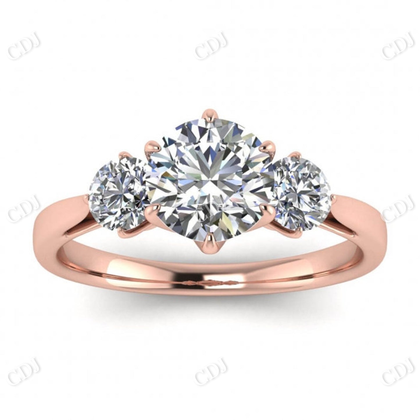 Three Stone Moissanite Engagement Ring Tapered Band Claw Prong Ring  customdiamjewel 10 KT Rose Gold VVS-EF
