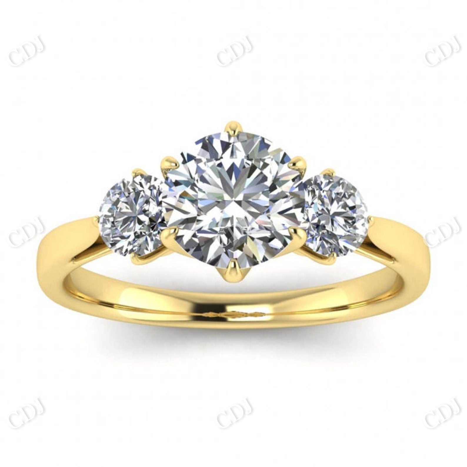 Three Stone Moissanite Engagement Ring Tapered Band Claw Prong Ring  customdiamjewel 10 KT Yellow Gold VVS-EF