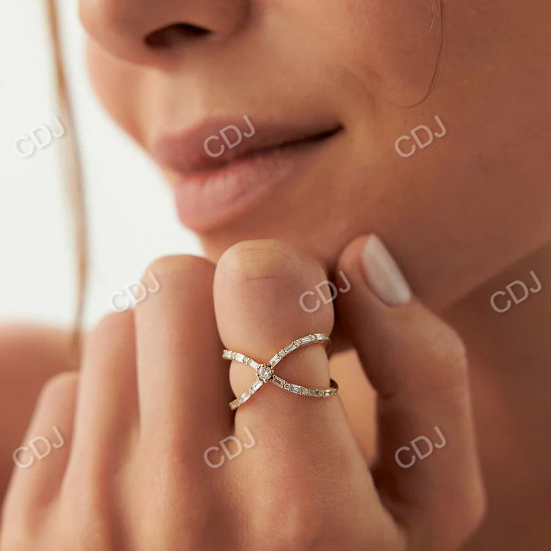 0.52CTW Baguette & Round Lab Grown Diamond Crisscross Wedding Band  customdiamjewel   
